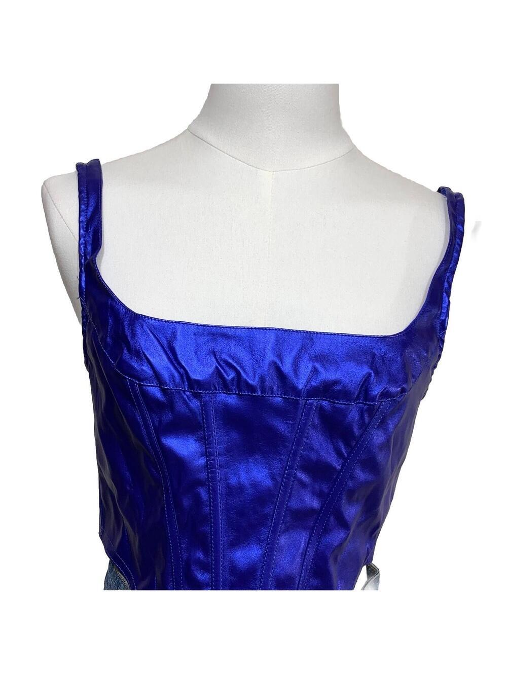 SHEIN BAE Corset Top Womens Small Blue Metallic Square Neck Boned Bustier NWT - Picture 2 of 8